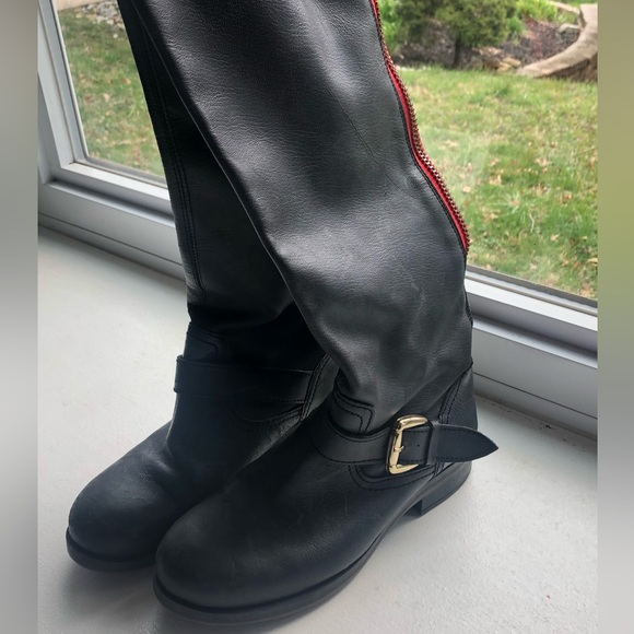 Steve Madden Lindley Biker Boots Knee High Black Leather size 7 - Picture 6 of 16